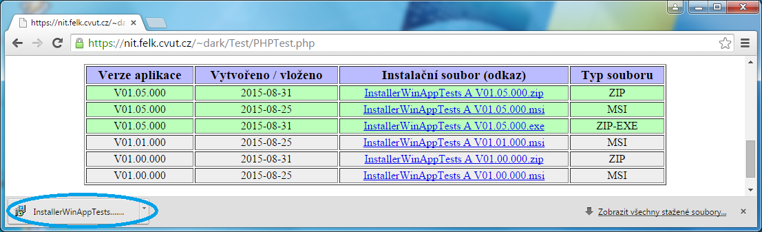 Google Chrome WWW stránka pro instalaci aplikace Po dokončení stahování souboru se zobrazí pouze jeho název (již bez velikosti souboru a zbývajícího času do konce stažení).