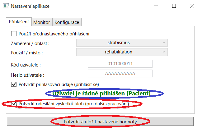 Nyní je tedy vhodné aplikaci ukončit a opět ji spustit. Stručný popis přihlašovacího kódu a hesla je uveden v samostatné kapitole Význam a struktura přístupového kódu a hesla.