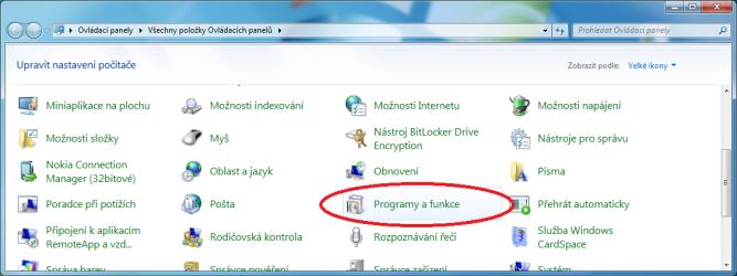 Win 8 / 8.1 Vyvolání nabídky, Nastavení a poté Ovládací panely Zobrazí se panel nástrojů ( Control panel ). Zde však záleží, jaké je nastavení pro zobrazení obsahu tohoto panelu.