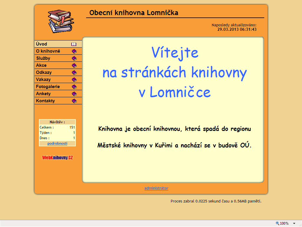 Mezi stále využívanou možnost pořízení vlastních webových stránek patří také Šablona webu pro malé knihovny, nabídka Knihovny města Hradce Králové.