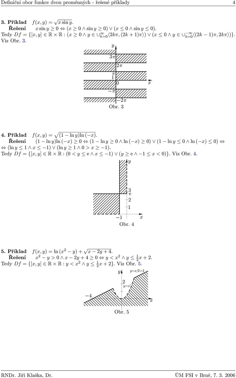 Řešení ln yln x ln y ln x ln y ln x ln y x ln y > x. Tedy Df = {[x, y] R R : < y e x y e x < }. Viz Obr. 4. 5.