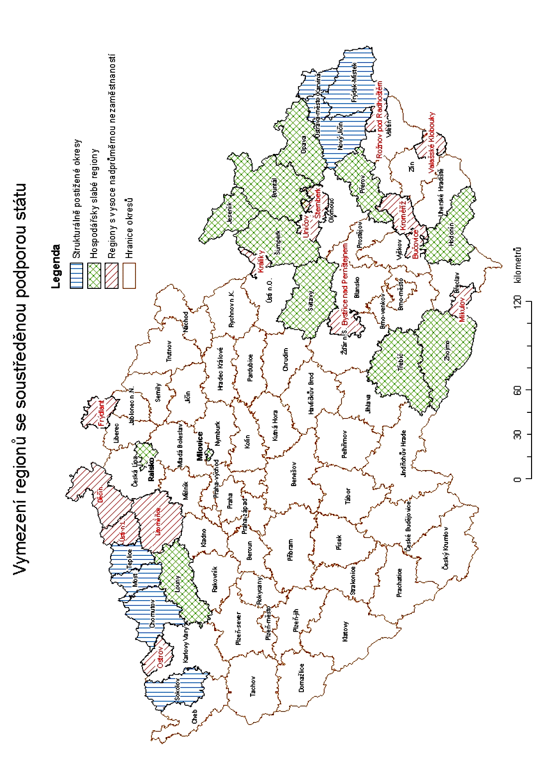 Vymezení regionů ČR s podporou státu
