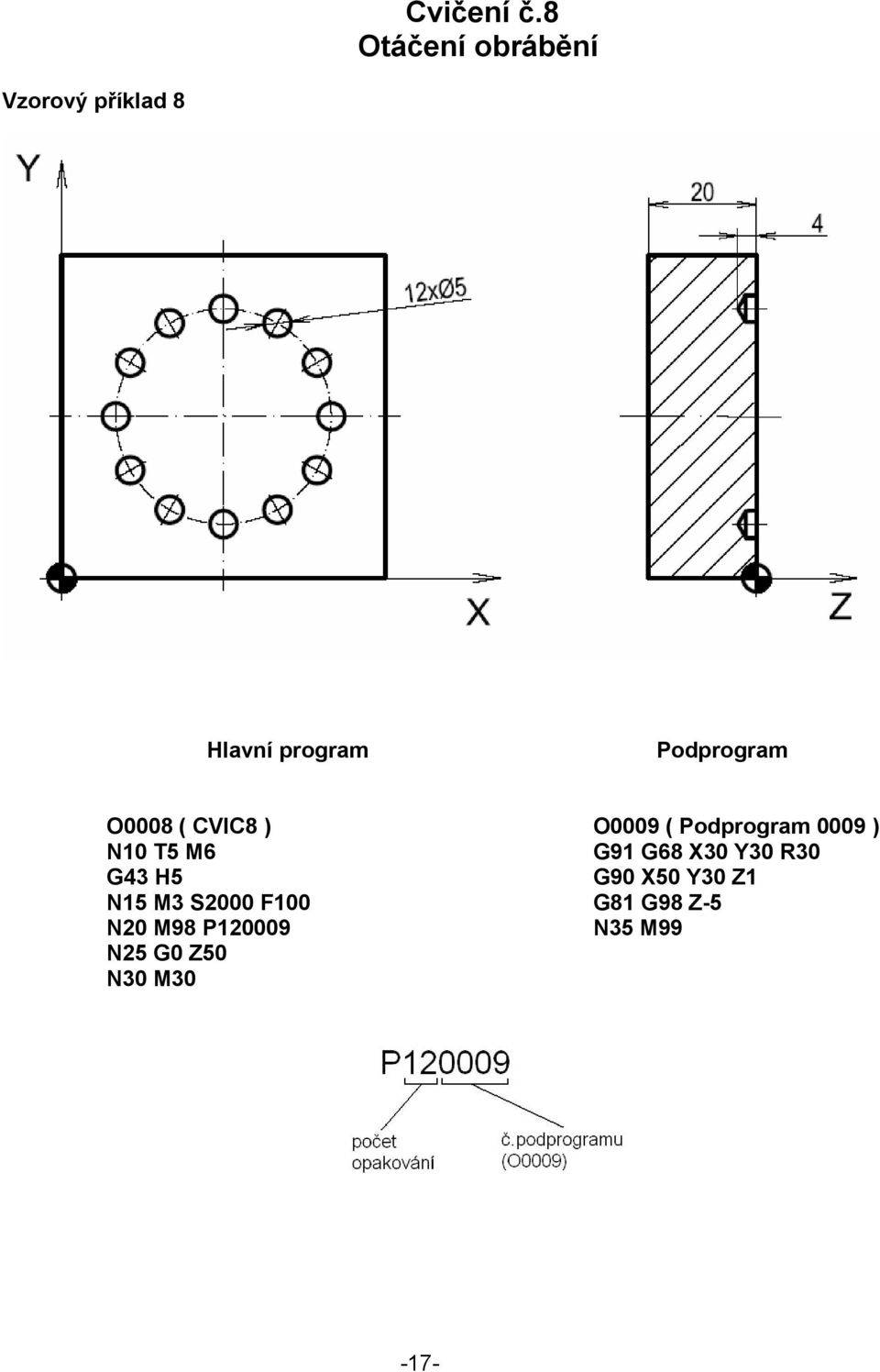 Podprogram O0008 ( CVIC8 ) N10 T5 M6 G43 H5 N15 M3 S2000