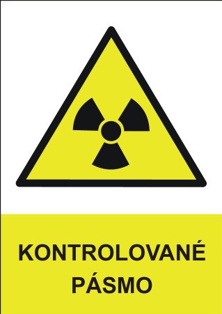 Upozornění na monitorovaný a vymezený, zpravidla stavebně oddělený prostor, kde se vykonávají radiační činnosti, s takovým zajištěním, aby zde nemohly vstoupit nepovolané osoby.