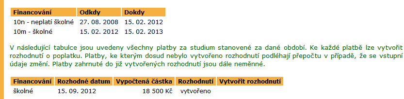 2 STUDIJNÍ EVIDENCE srovnají s 2. tabulkou (obr. 16), kde je uveden přehled plateb v období, je vidět, že se některé údaje musely změnit, protože v první tabulce je uveden kód 3 až od 17. 7.