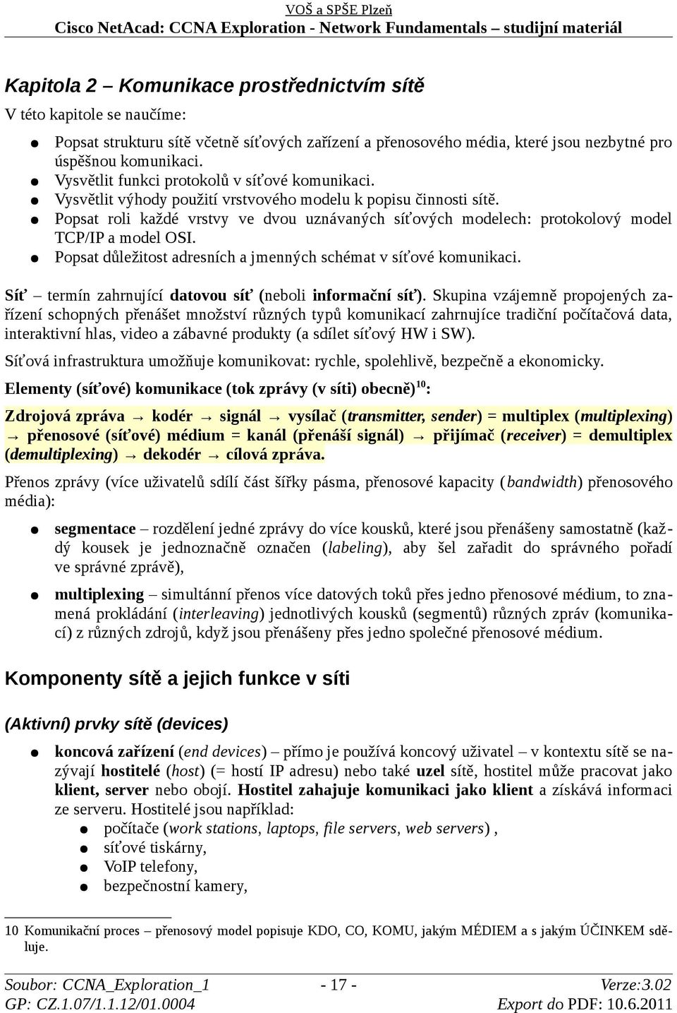Popsat roli každé vrstvy ve dvou uznávaných síťových modelech: protokolový model TCP/IP a model OSI. Popsat důležitost adresních a jmenných schémat v síťové komunikaci.