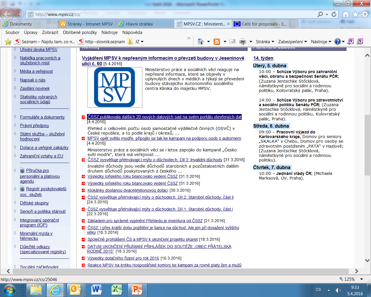 Internetové stránky MPSV