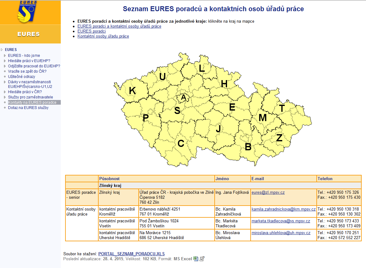Síť EURES Celoevropská síť má přes 900 EURES poradců v ČR 15 EURES