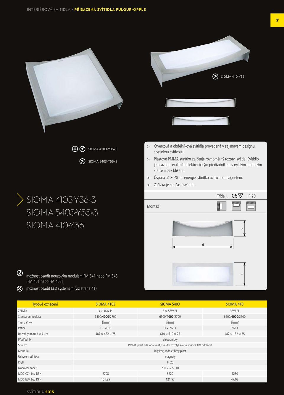 energie, stínítko uchyceno magnetem. > Zářivka je součástí svítidla. SIOMA 4103-Y36 3 SIOMA 5403-Y55 3 SIOMA 410-Y36 Montáž Třída I.