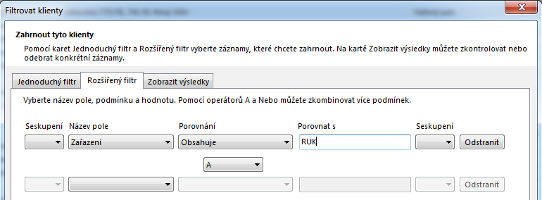 3. Nastavení filtrů 1. Nový filtr přidáte kliknutím na tlačítko Vytvořit novou kartu v 2. Název karty si pojmenujete podle zařazení, které chcete filtrovat. Například RUK rektoři univerzity Karlovy.