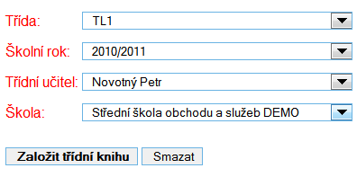 Obrázek 35: Založené třídy Důležité je tlačítko, po jeho stisknutí se zobrazí formulář přidání třídy. Z obrázku vlevo vidíme, že všechna políčka jsou značena červeně, jsou tedy povinná.