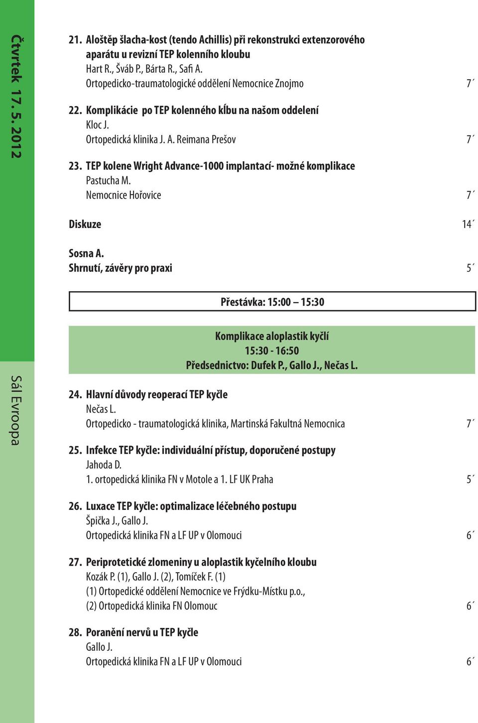 TEP kolene Wright Advance-1000 implantací- možné komplikace Pastucha M. Nemocnice Hořovice 7 Diskuze 14 Sosna A.