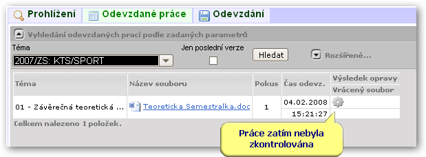 3.3.3 Práce s aplikací a příklady ale i celé bloky, předměty nebo zcela všechny odevzdané práce (které máte oprávnění vidět). Jen poslední verze.