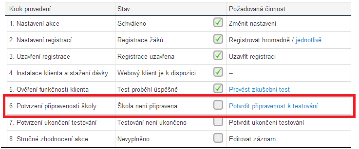 3 KROK 2 INDIKACE UKONČENÍ PŘÍPRAVY ŠKOLY Indikace ukončení přípravy školy Příprava vaší školy je hotova, pokud na všech počítačích určených pro testování žáků je: nainstalován Klient ve verzi určené