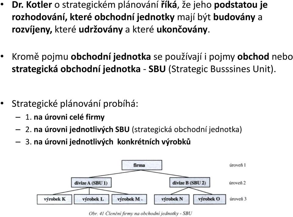 Kromě pojmu obchodní jednotka se používají i pojmy obchod nebo strategická obchodní jednotka - SBU (Strategic