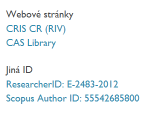 3: Příklad formuláře pro manuální vyplnění údajů, přístup z ResearcherID do ORCID Do profilu ORCID lze uložit odkazy na osobní webové stránky uživatele, odkazy do profilů ResearcherID, Scopus author