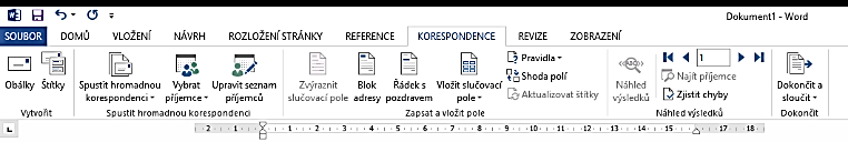 Vytvoření seznamu Když se přesuneme na kartu KORESPONDENCE, je zde většina ikon neprosvětlená. Což je z důvodu, že není zvolen seznam osob (příjemců), pro které budeme dokumenty vytvářet.