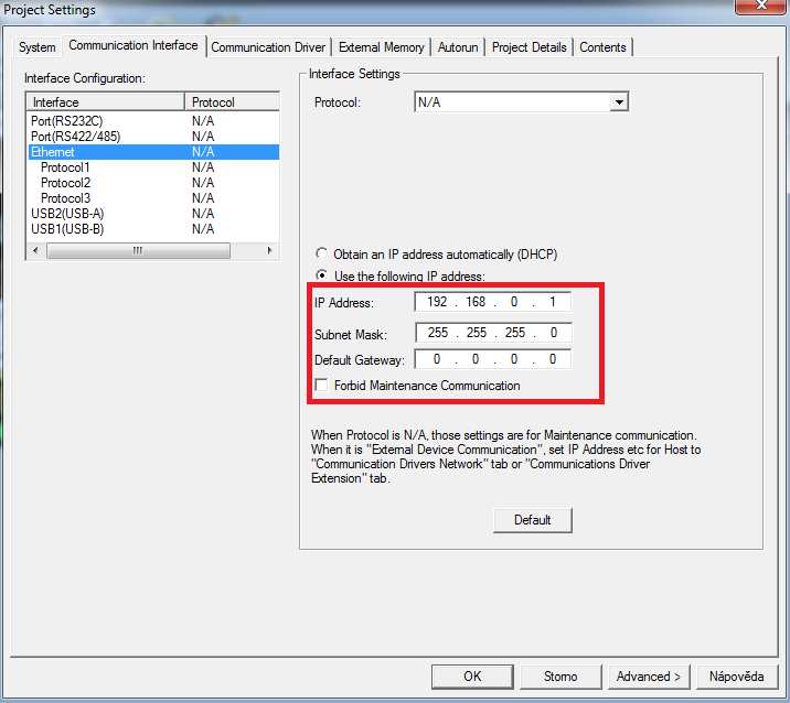 IP adresa Gateway a Maska sítě musí být stejné jako PC.