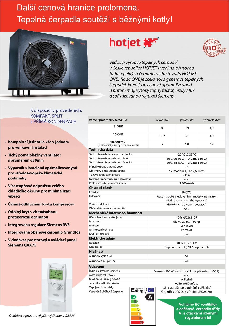 K dispozici v provedeních: KOMPAKT, SPLIT a PŘÍMÁ KONDENZACE Kompaktní jednotka vše v jednom pro venkovní instalaci Tichý pomaloběžný ventilátor s průměrem 630mm Výparník s lamelami optimalizovanými