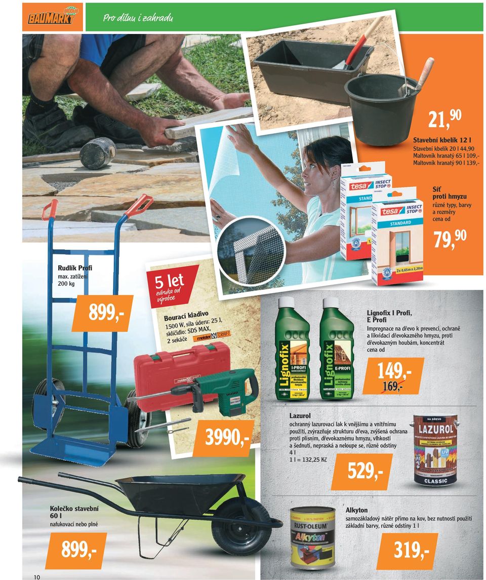 zatížení 200 kg 899,- 5zárukaleodt výrobce Lignofix I Profi, E Profi ladivo Bourací k 5 J, la úderu: 2 1500 W, sí MAX, S D S : sklíčidlo 2 sekáče Impregnace na dřevo k prevenci, ochraně a likvidaci