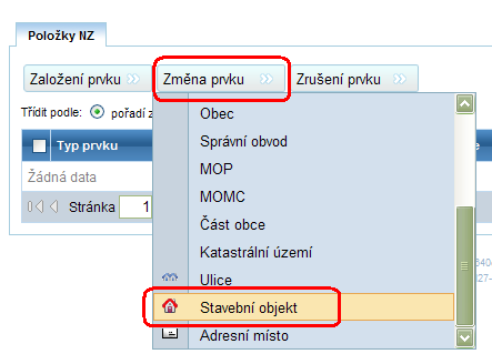 2. Objeví se formulář pro hledání územních prvků (obrazovka UNZ150).