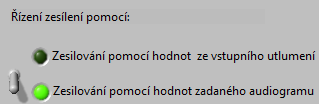 na struktury výpočtu zisku pomocí naprogramovaných rovnic. Uživatel si může volit pomocí přepínače (Obr.6.14), z čeho bude zesílení sluchadla vypočítáno.