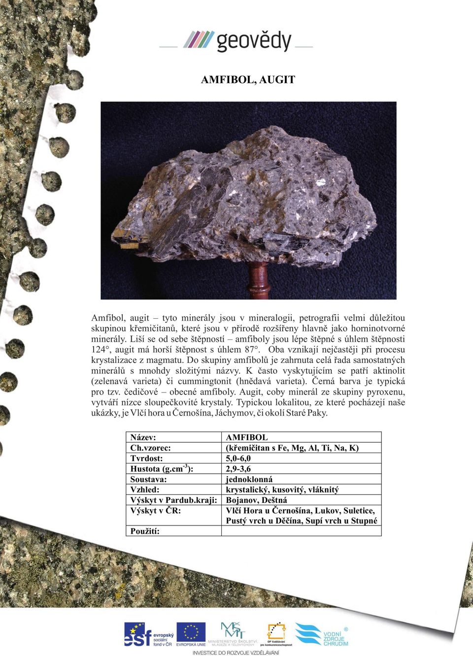 Do skupiny amfibolů je zahrnuta celá řada samostatných minerálů s mnohdy složitými názvy. K často vyskytujícím se patří aktinolit (zelenavá varieta) či cummingtonit (hnědavá varieta).