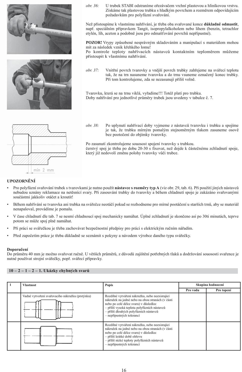 speciálním přípravkem Tangit, isopropylalkoholem nebo lihem (benzin, tetrachlor etylén, líh, aceton a podobně jsou pro odmašťování povrchů nepřípustné). POZOR!