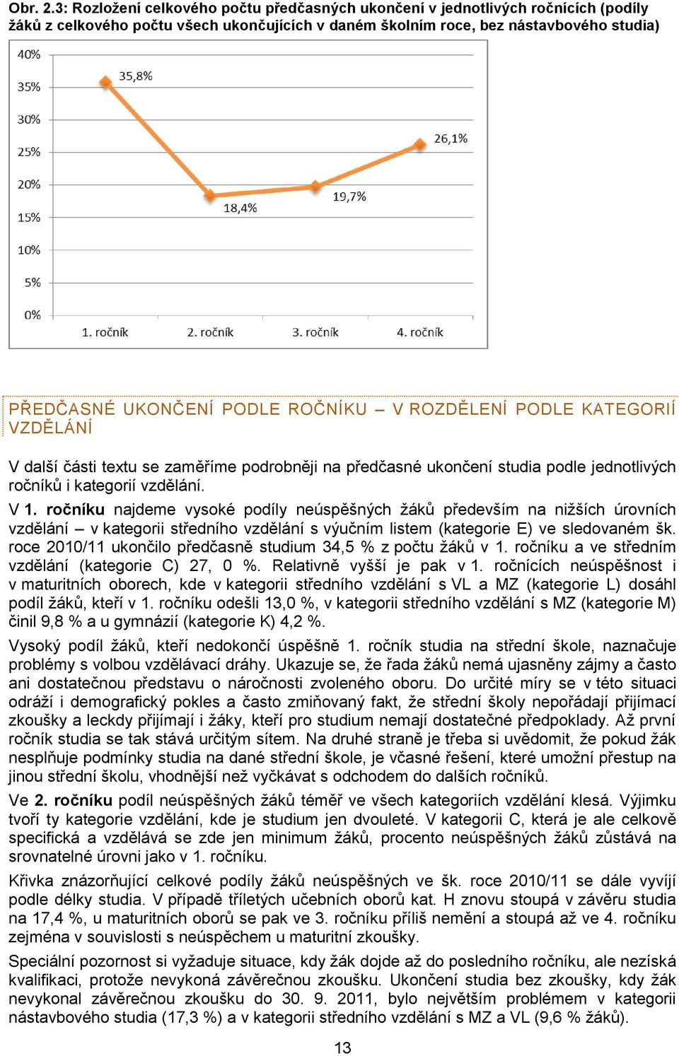 ROČNÍKU V ROZDĚLENÍ PODLE KATEGORIÍ VZDĚLÁNÍ V další části textu se zaměříme podrobněji na předčasné ukončení studia podle jednotlivých ročníků i kategorií vzdělání. V 1.