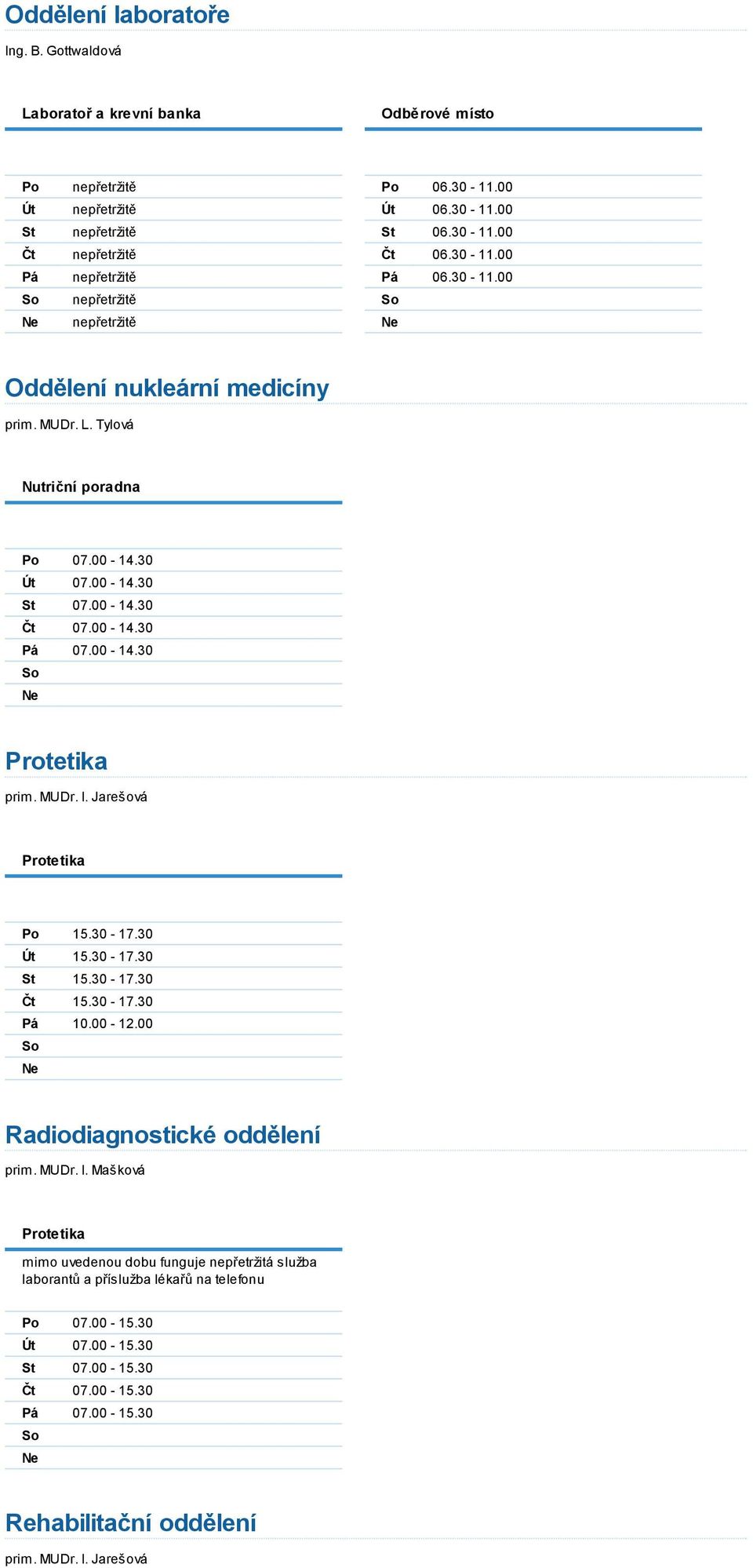 30-17.30 15.30-17.30 15.30-17.30 10.00-12.00 Radiodiagnostické oddělení prim. MUDr. I.