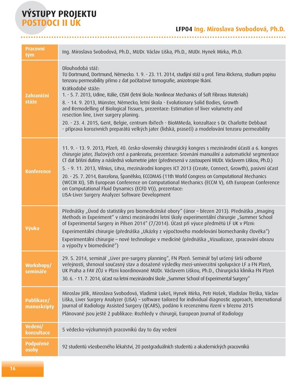 2013, Udine, Itálie, CISM (letní škola: Nonlinear Mechanics of Soft Fibrous Materials) 8. - 14. 9.