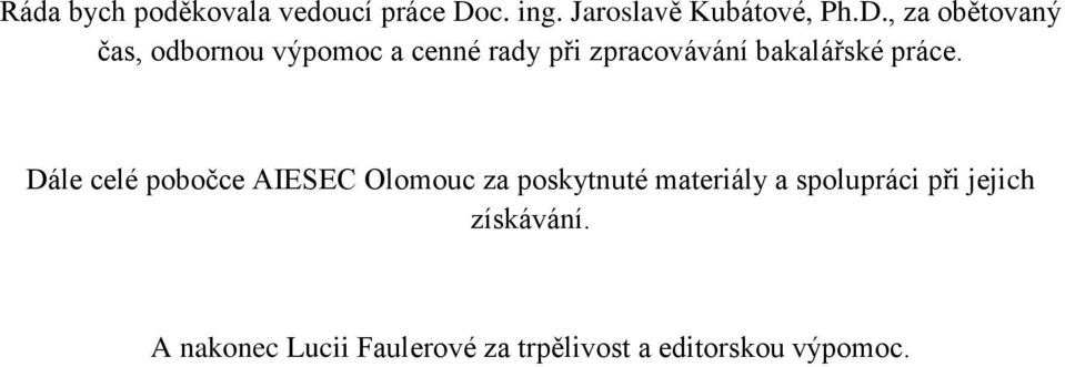 , za obětovaný čas, odbornou výpomoc a cenné rady při zpracovávání