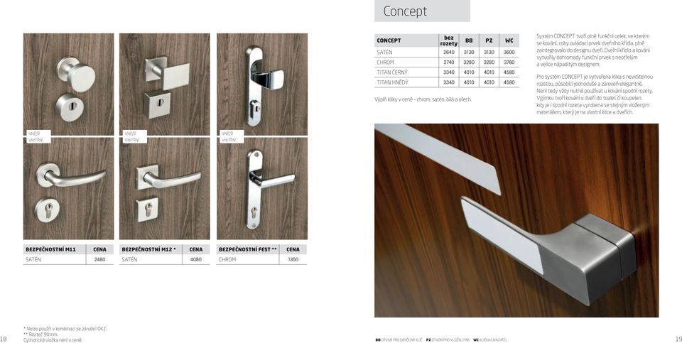 Dveřní křídlo a kování vytvořily dohromady funkční prvek s neotřelým a velice nápaditým designem. Pro systém CONCEPT je vytvořena klika s neviditelnou rozetou, působící jednoduše a zároveň elegantně.