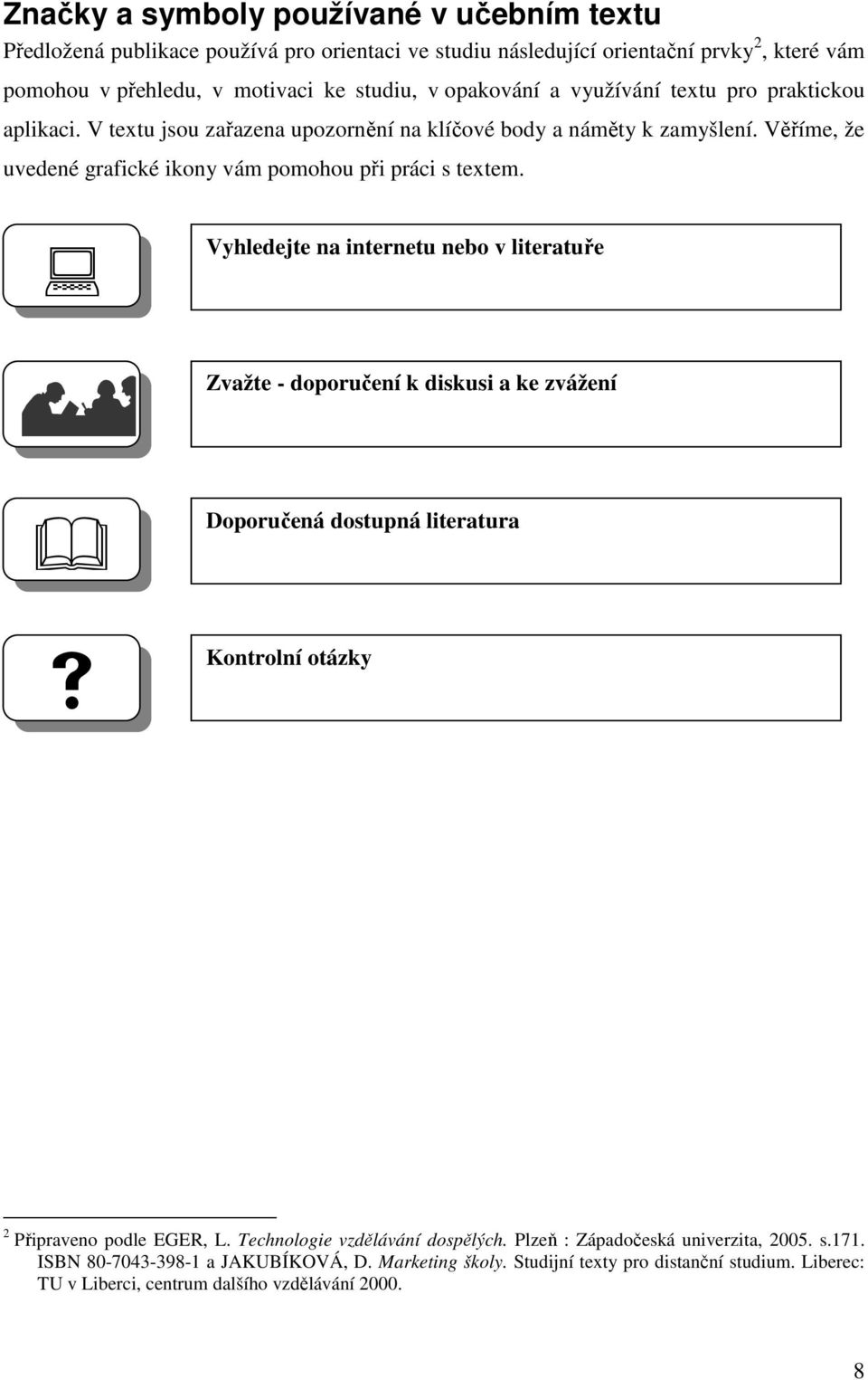 Vyhledejte na internetu nebo v literatuře Zvažte - doporučení k diskusi a ke zvážení Doporučená dostupná literatura Kontrolní otázky 2 Připraveno podle EGER, L.
