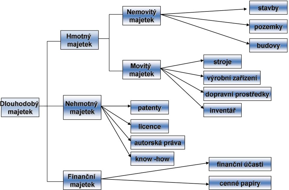 majetek patenty dopravní prostředky inventář licence