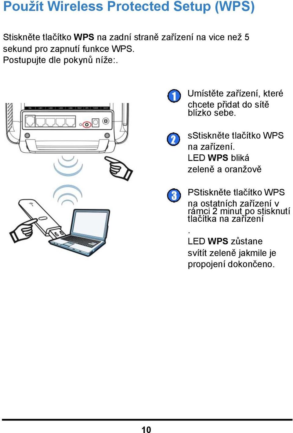 2 sstiskněte tlačítko WPS na zařízení.