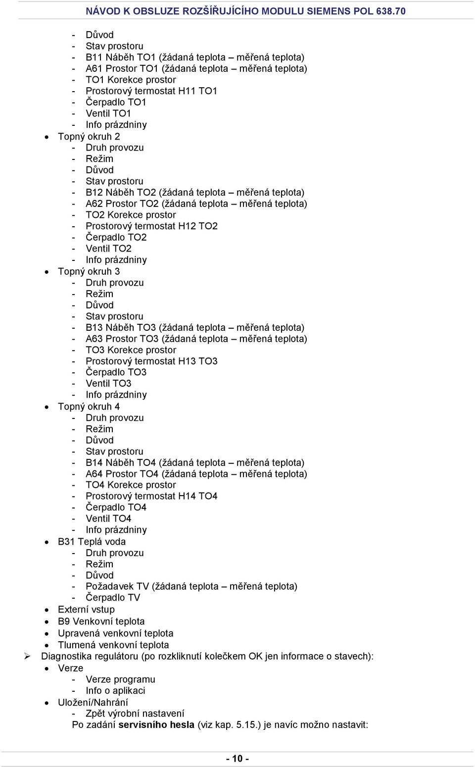 prostor - Prostorový termostat H12 TO2 - Čerpadlo TO2 - Ventil TO2 - Info prázdniny Topný okruh 3 - Druh provozu - Režim - Důvod - Stav prostoru - B13 Náběh TO3 (žádaná teplota měřená teplota) - A63