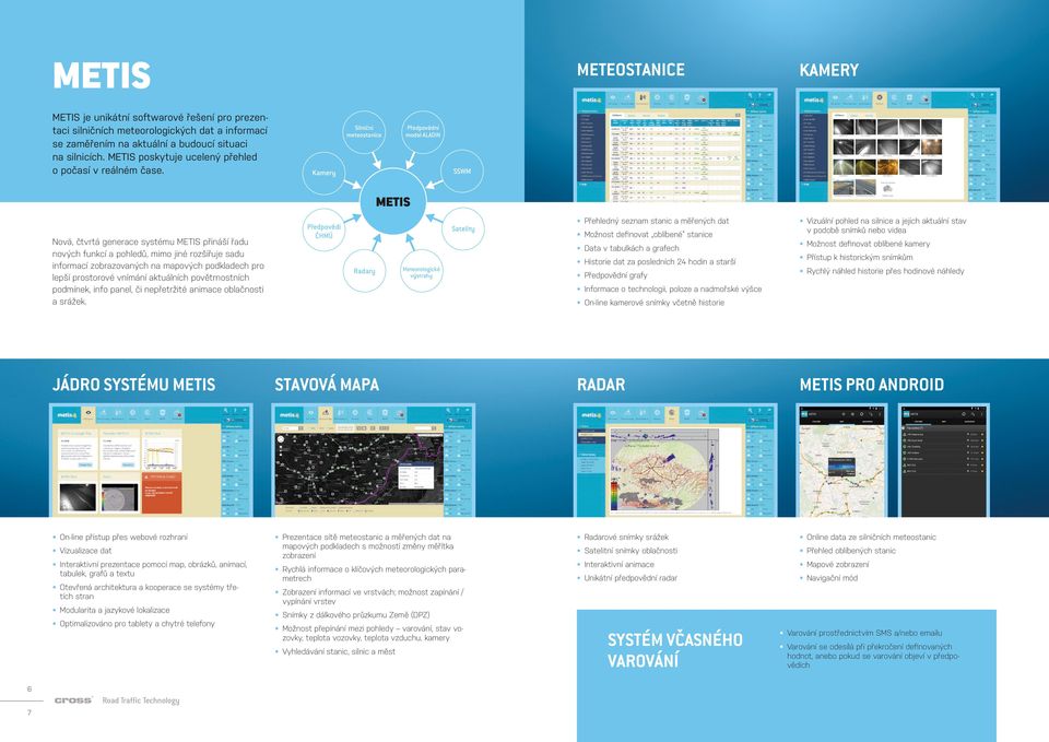 Silniční meteostanice Meteostanice Kamery Přehledný seznam stanic a měřených dat Vizuální pohled na silnice a jejich aktuální stav Předpovědní model ALADIN Kamery METIS Nová, čtvrtá generace systému