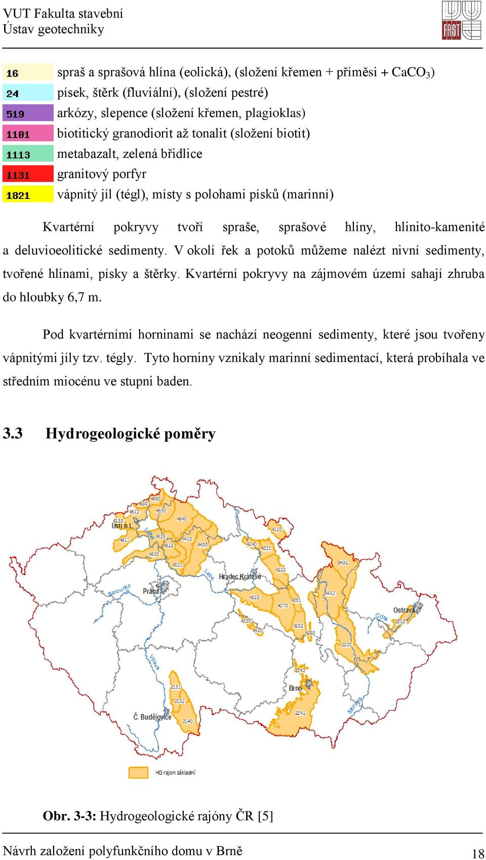 sedimenty. V okolí řek a potoků můžeme nalézt nivní sedimenty, tvořené hlínami, písky a štěrky. Kvartérní pokryvy na zájmovém území sahají zhruba do hloubky 6,7 m.