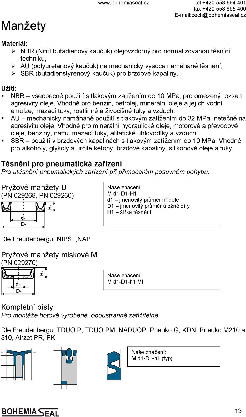 těsnění, SBR (butadienstyrenový kaučuk) pro brzdové kapaliny, Užití: NBR všeobecné použití s tlakovým zatížením do 10 MPa, pro omezený rozsah agresivity oleje.