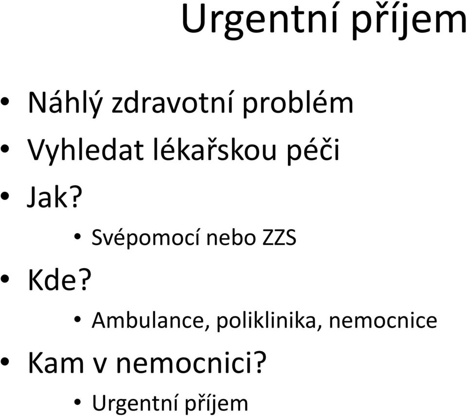 Svépomocí nebo ZZS Ambulance,