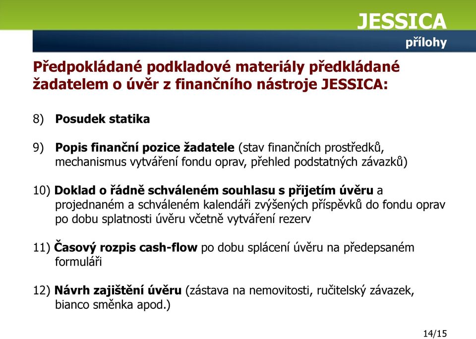 přijetím úvěru a projednaném a schváleném kalendáři zvýšených příspěvků do fondu oprav po dobu splatnosti úvěru včetně vytváření rezerv 11) Časový