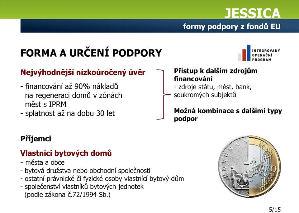 subjektů Možná kombinace s dalšími typy podpor Příjemci Vlastníci bytových domů - města a obce - bytová družstva nebo obchodní