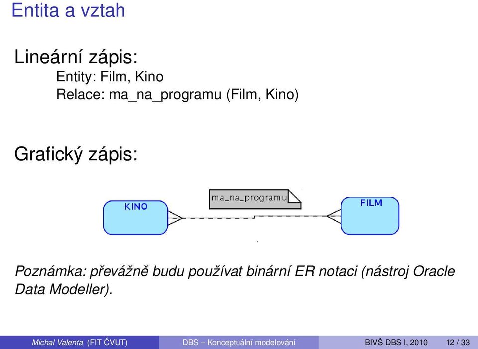 budu používat binární ER notaci (nástroj Oracle Data Modeller).