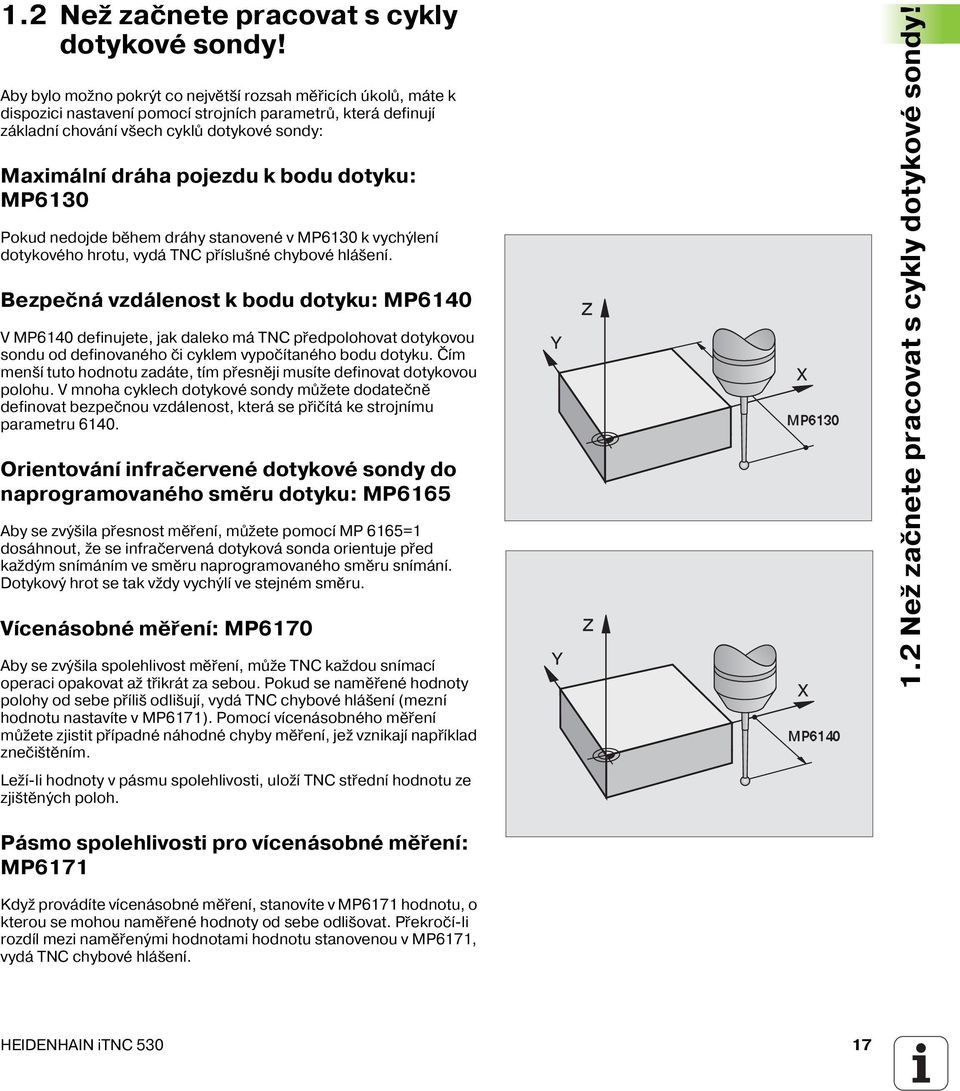 dotyku: MP6130 Pokud nedojde během dráhy stanovené v MP6130 k vychýlen dotykového hrotu, vydá TNC př slušné chybové hlášen.