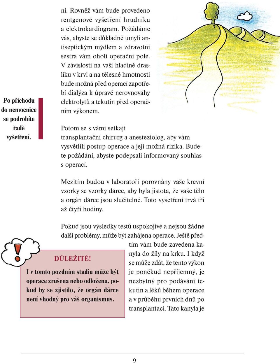 vaší hladině draslíku v krvi a na tělesné hmotnosti bude možná před operací zapotřebí dialýza k úpravě nerovnováhy elektrolytů a tekutin před operačním výkonem Potom se s vámi setkají transplantační