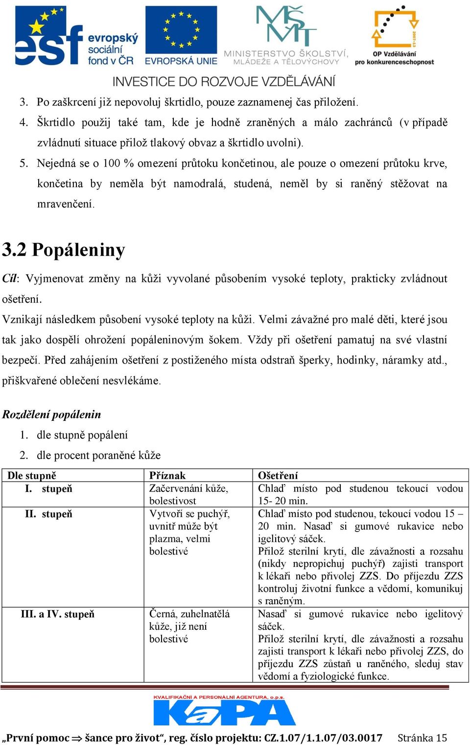 Nejedná se o 100 % omezení průtoku končetinou, ale pouze o omezení průtoku krve, končetina by neměla být namodralá, studená, neměl by si raněný stěžovat na mravenčení. 3.