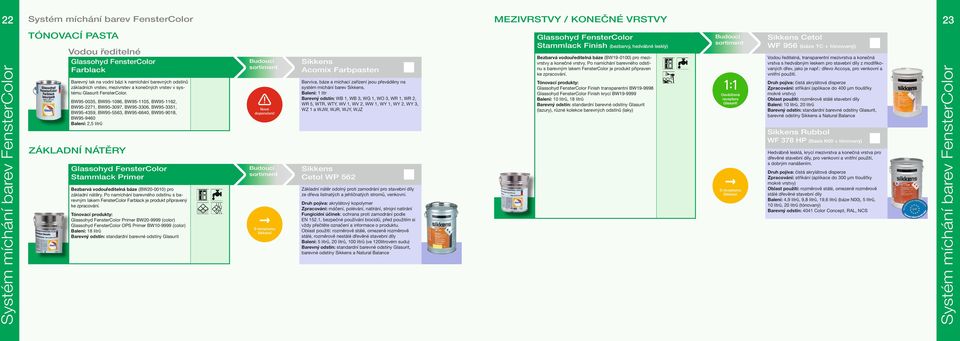 BW95-0035, BW95-1086, BW95-1105, BW95-1162, BW95-2271, BW95-3097, BW95-3306, BW95-3351, BW95-4359, BW95-5563, BW95-6640, BW95-9018, BW95-9460 23 MEZIVRSTVY / KONEČNÉ VRSTVY Systém míchání barev