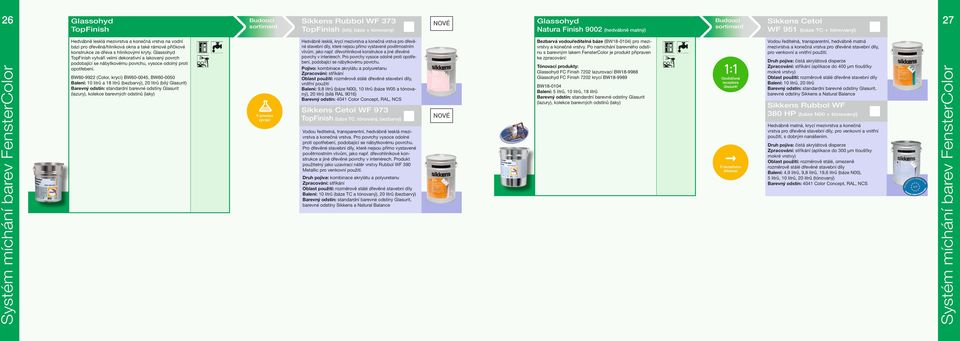 Rubbol WF 373 TopFinish (bílý, báze + tónovaný) Hedvábně lesklá, krycí mezivrstva a konečná vrstva pro dřevěné stavební díly, které nejsou přímo vystavené povětrnostním vlivům, jako např.