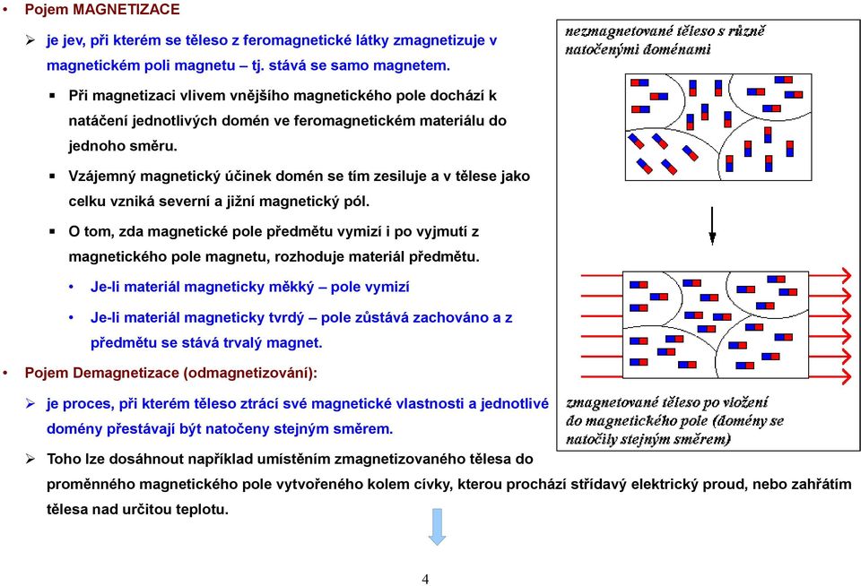 Vzájemný magnetický účinek domén se tím zesiluje a v tělese jako celku vzniká severní a jižní magnetický pól.